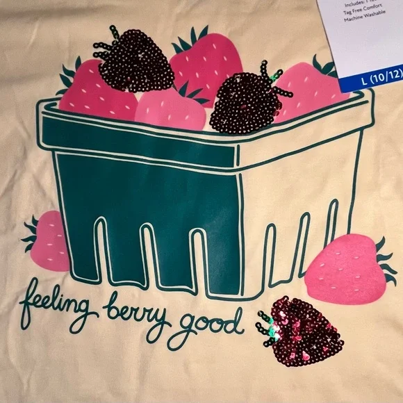 Girl’s Strawberry Sequin Tee Size Large 10 - 12 Yellow NWT - Picture 3 of 4